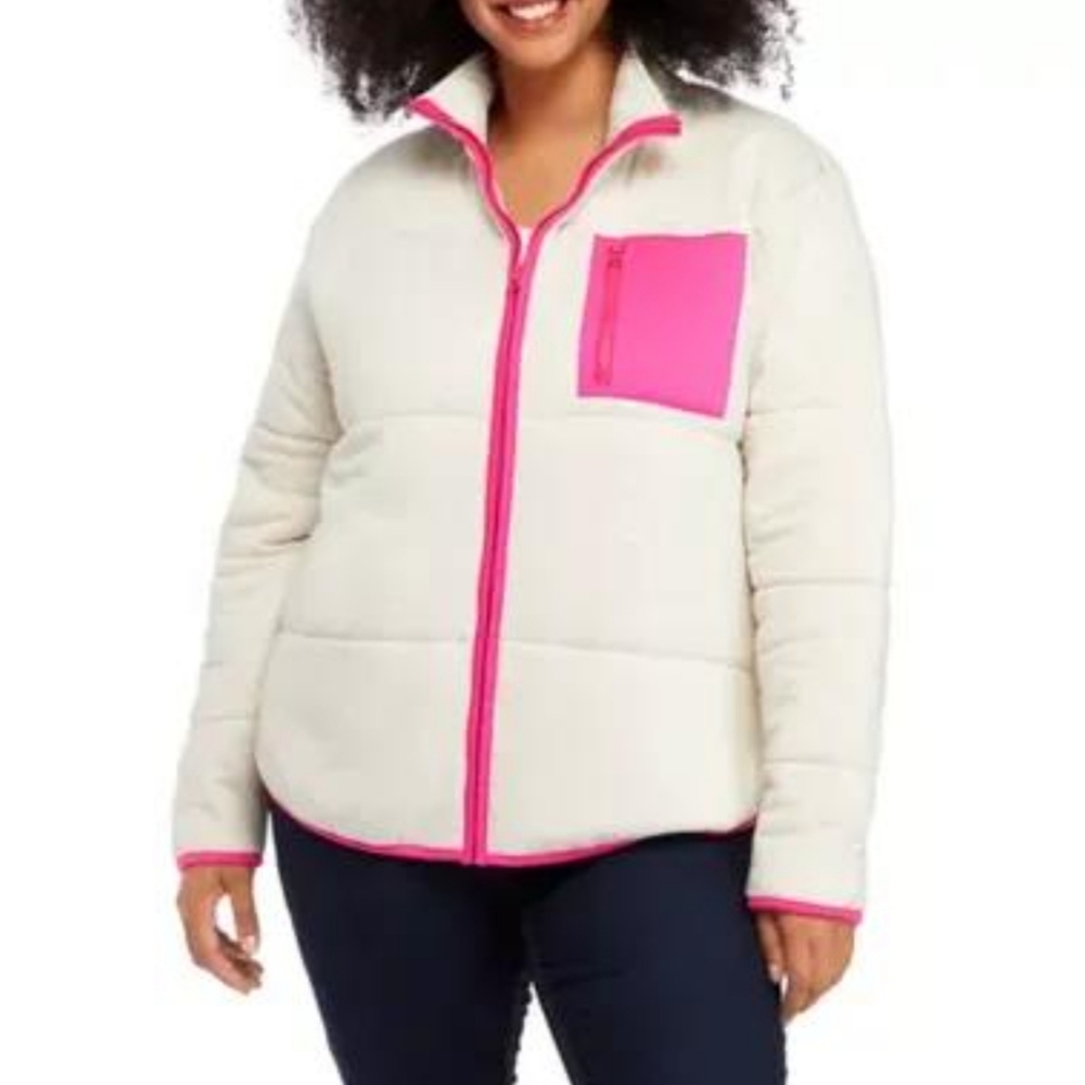 Cabana by Crown Ivy Ivory Pink Puffer Jacket. Size Large.